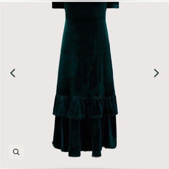 Puff Sleeve Peplum Skirt Midi Dress Emerald Green NWT - Picture 3 of 5